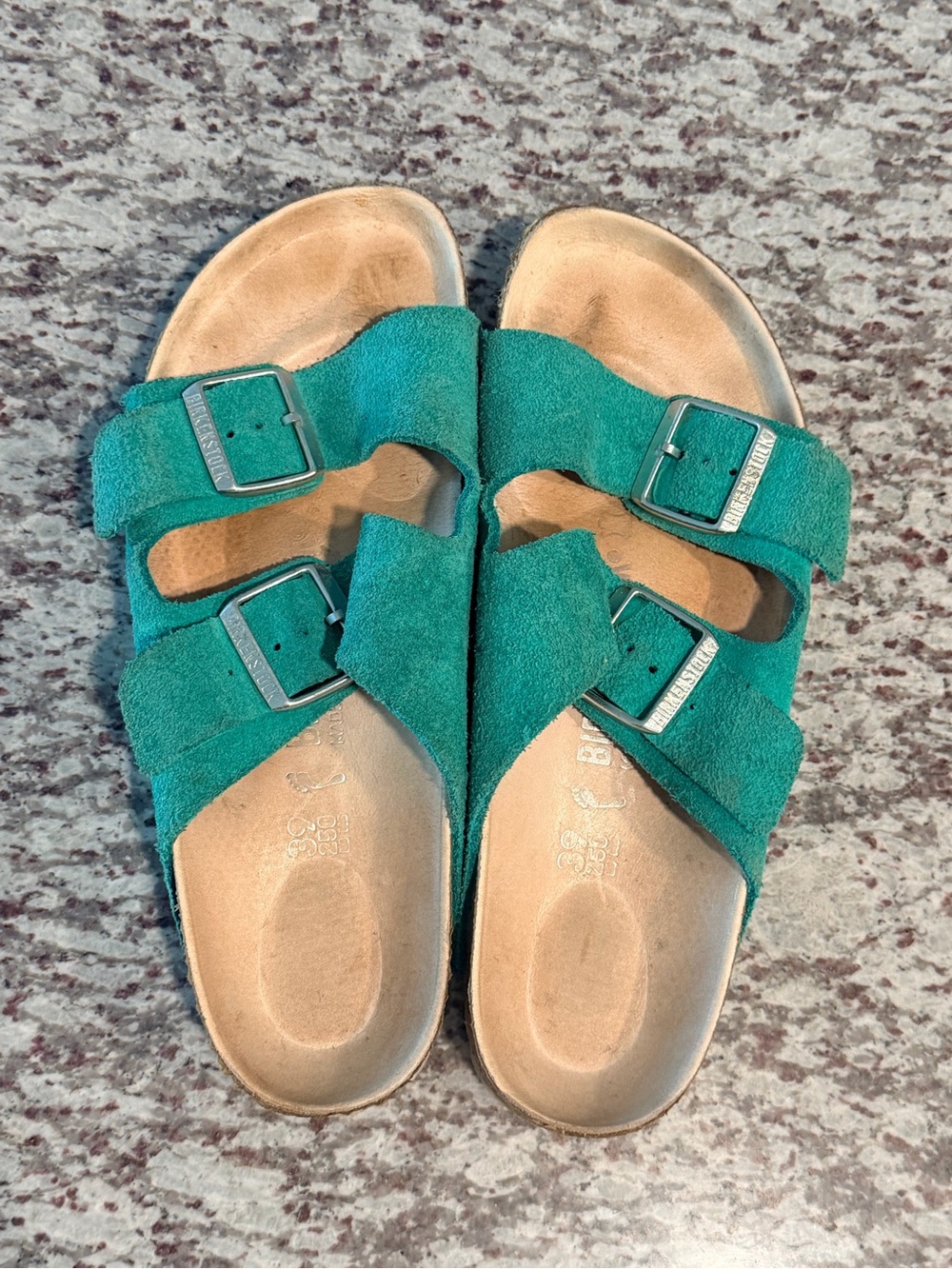 Limited Edition Birkenstock-Style Women’s Suede Double Strap Sandals in Teal